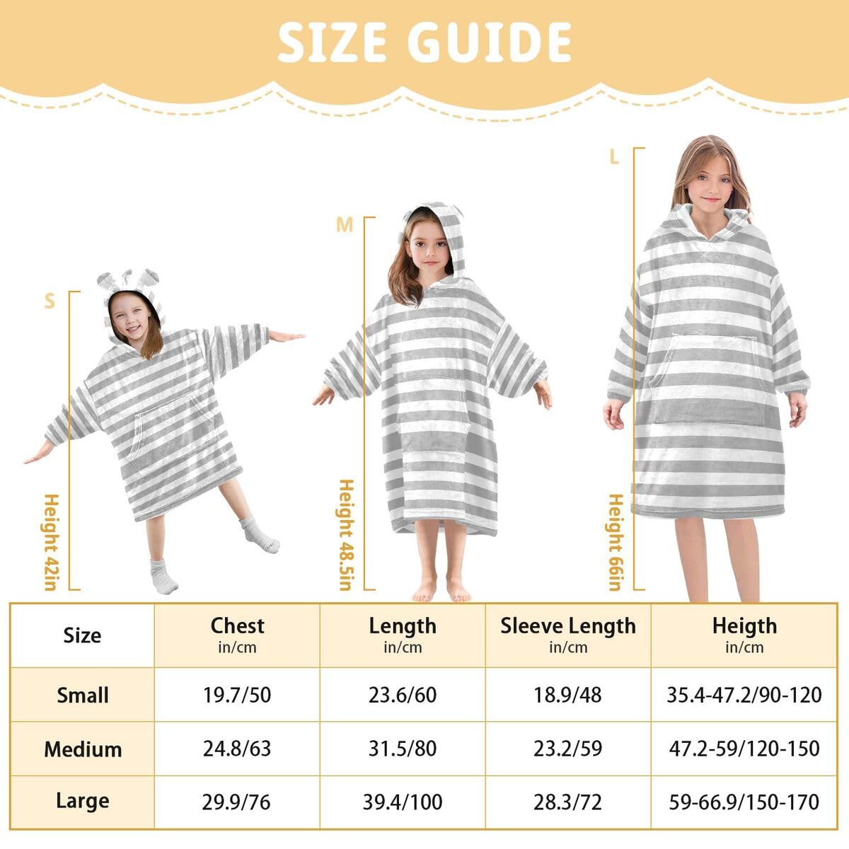 Gray Line Dziecięcy koc do noszenia z kapturem oversize bluza koc sweter w paski dla chłopców i dziewcząt w wieku 3-14 lat, multi, 150-170