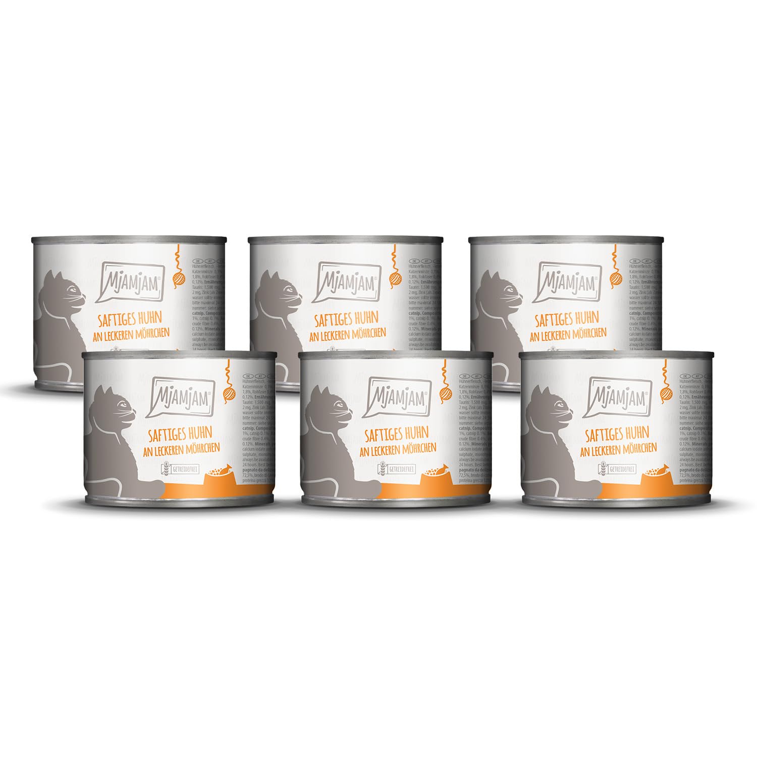MjAMjAM - nourriture humide premium pour chats - poulet juteux avec de délicieuses carottes, pack de 6 (6 x 200 g), sans céréales avec un supplément de viande