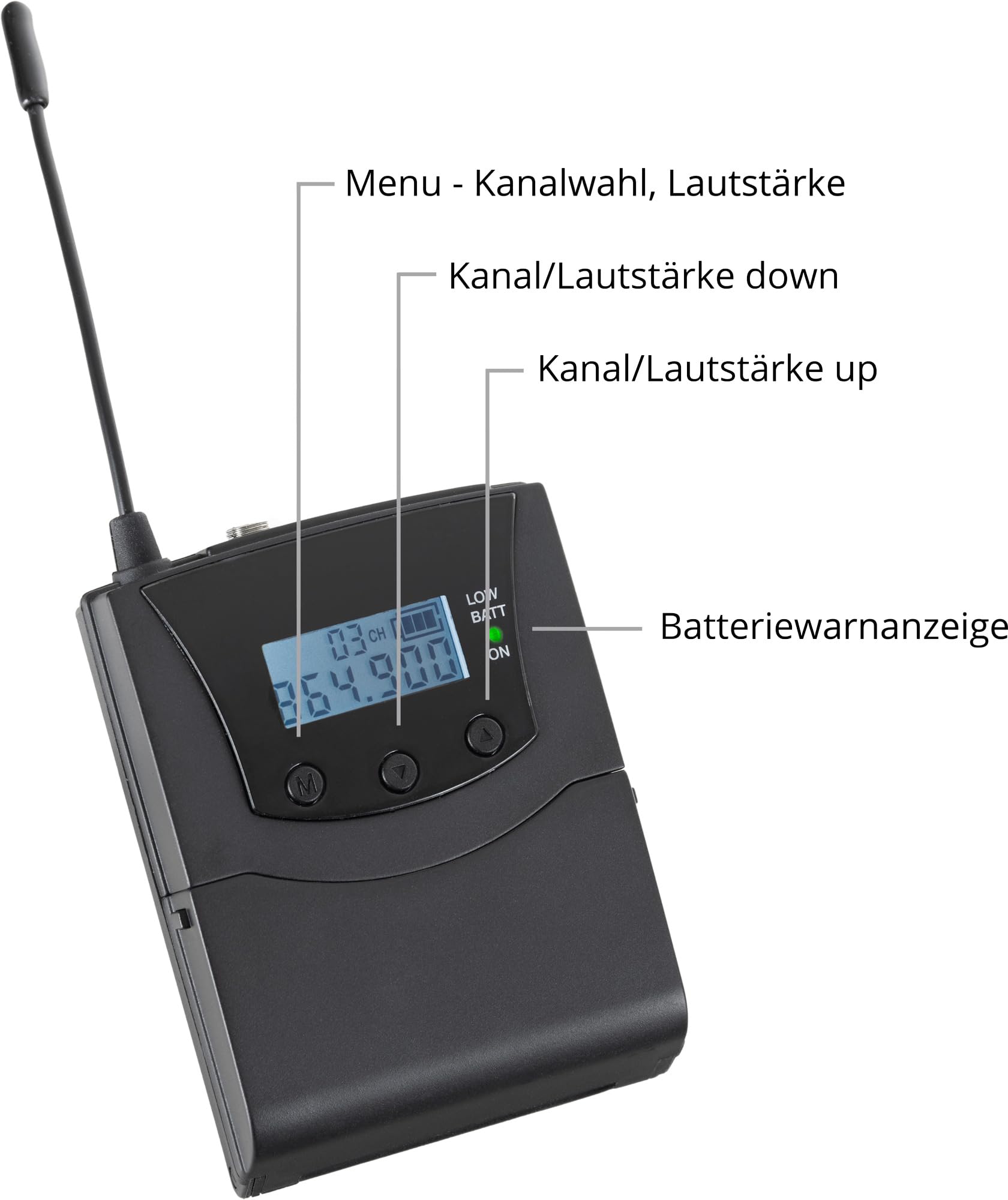 Pronomic Silent Disco V2 SDR BP30 Bodypack Receiver - Kabelloser Funkempfänger für Silent Disco und Events - 3-Kanal-Umschaltung - Gürtelclip - Kompatibel mit V2 System - Leicht und robust - Schwarz