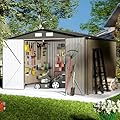 SENSWEET 8' x10' Outdoor Metal Storage Shed, Outdoor Metal Shed, All-Weather Resistant Steel Garden Shed with Double Lockable Door, Waterproof Metal Garden Tool Storage Shed for Patio, Backyard, Lawn