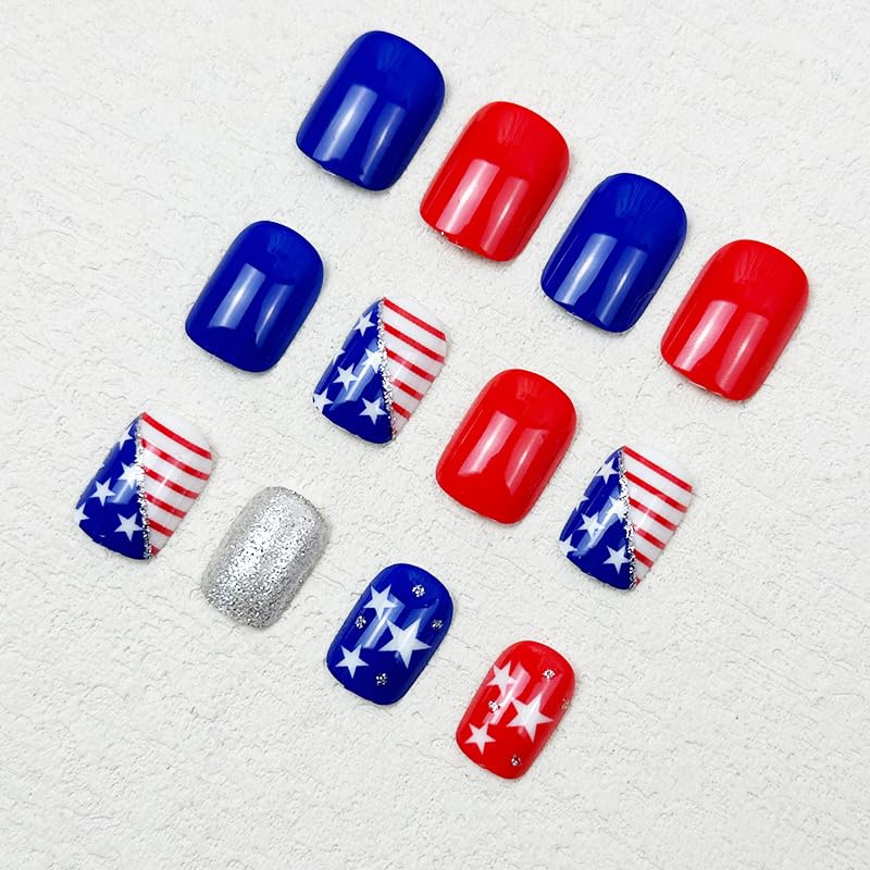 4th of July Nails Press on Stars and Stripes - Patriotic Fake Nails