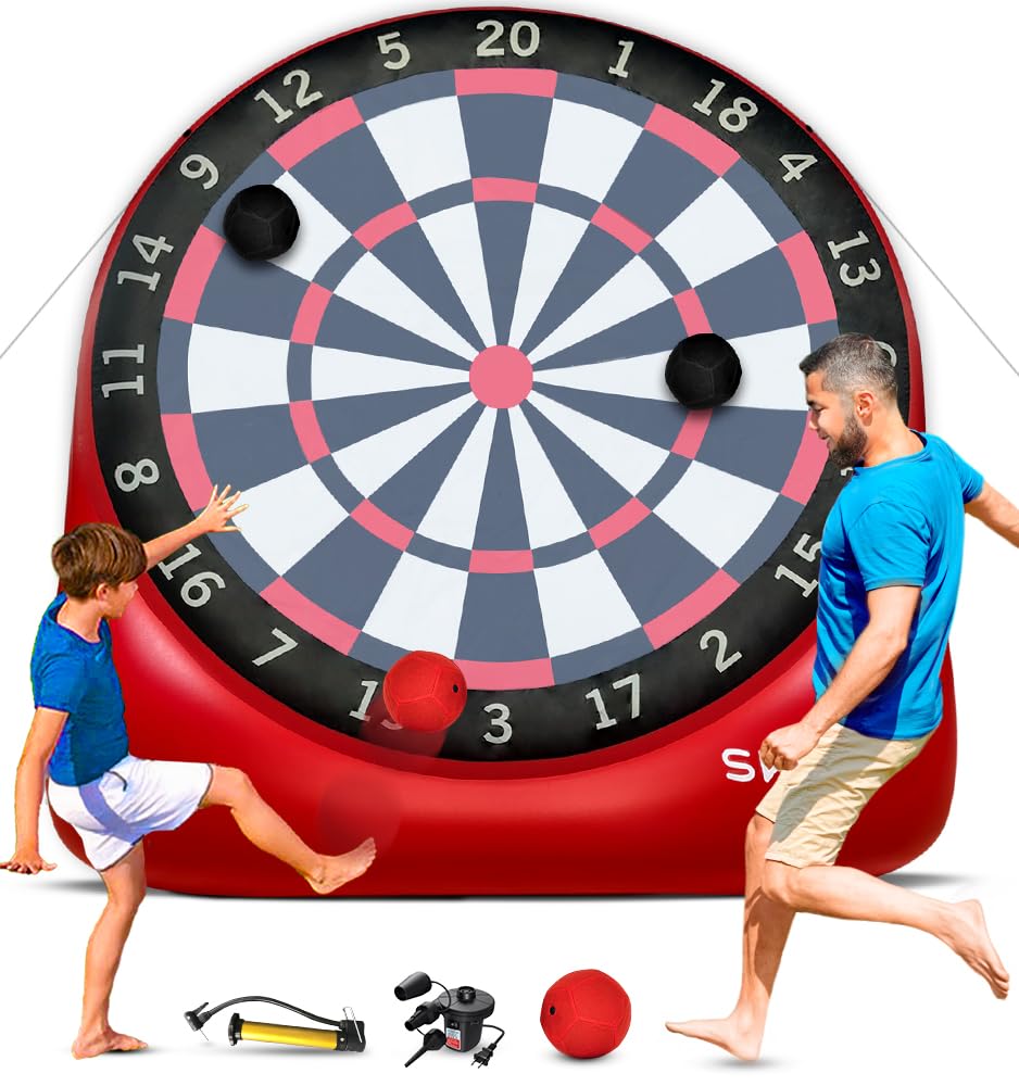 Swooc Games - Premium Inflatable Giant Kick Darts (15+ Ways to Play) - Jumbo Soccer Dartboard with Air Pump - Big Carnival Games - Giant Outdoor Games - Oversized Dart Board Yard &amp; Lawn Game