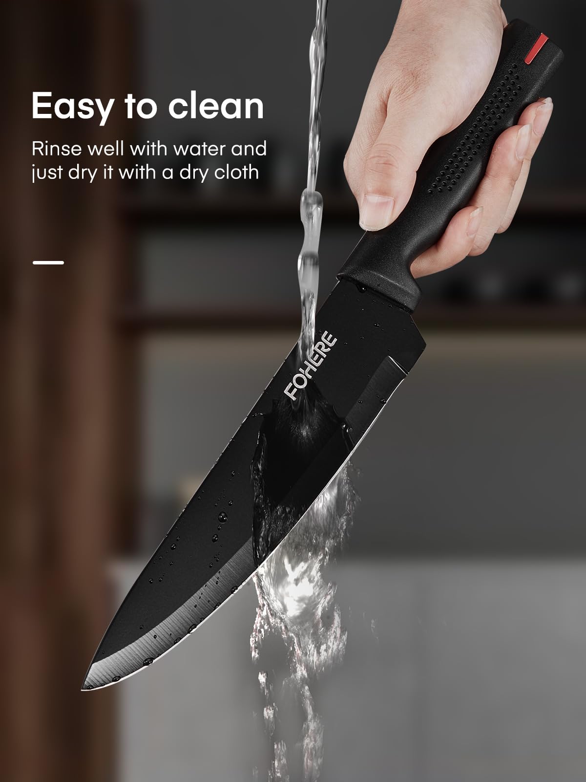 Couteaux de Cuisine avec Bloc, FOHERE 13 Pièces Couteaux de Table en Acier Inoxydable avec Affûteur Intégré, Bloc de Couteaux Professionnel avec Support,Granit Noir