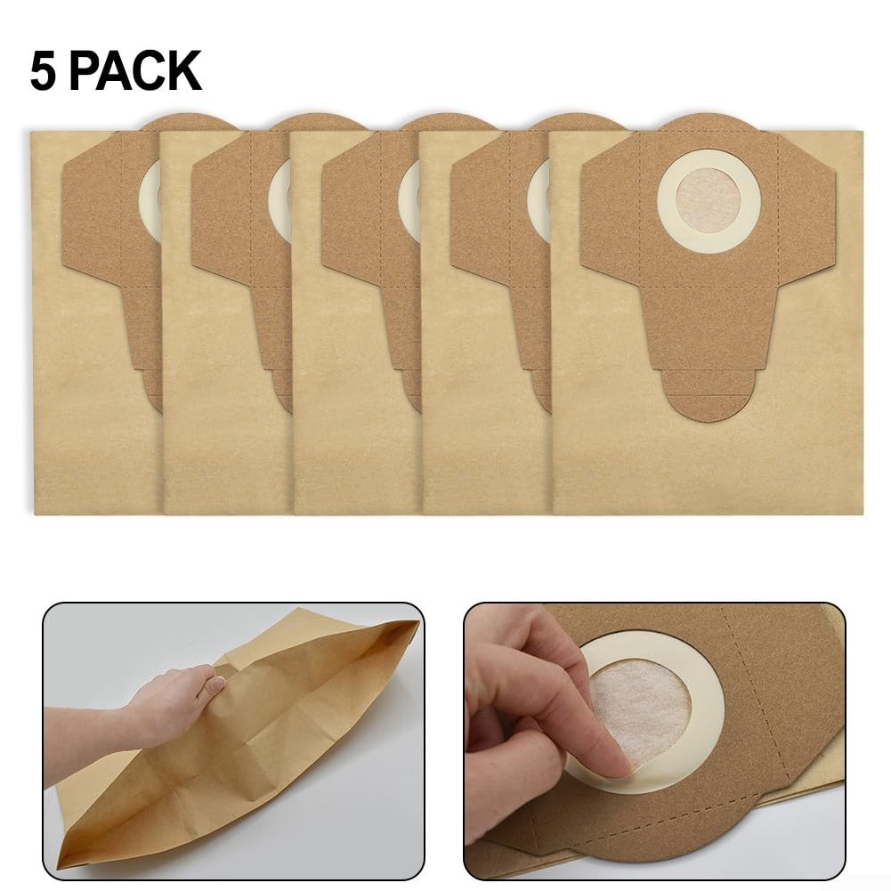 Sacchetti di ricambio per aspirapolvere, 20 l, per modelli a secco e umido, inclusi BT-VC 1250S, confezione da 5 sacchetti di carta progettati per filtrare efficacemente detriti e polvere