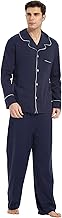 U2SKIIN Mens Cotton Pajama Set, Soft Long Sleeve Pajamas for men Lightweight Button Up Sleepwear Lounge Pjs Set with Pockets