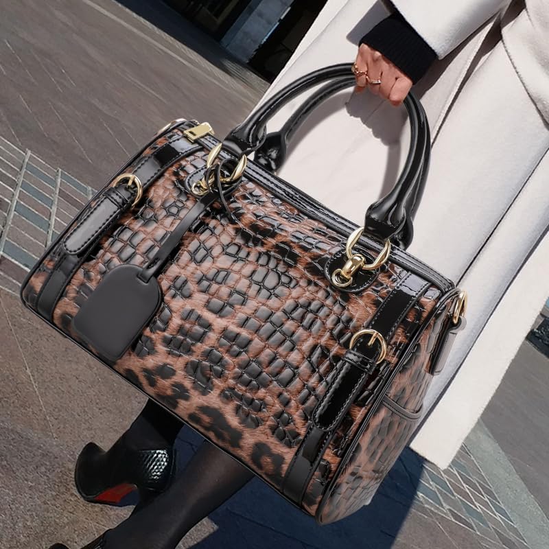 Genuine leather Leopard print women's texture cowhide handbag crossbody bag large capacity shoulder messenger Removable shoulder strap Crocodile print designer wallets leopard cheetah purse