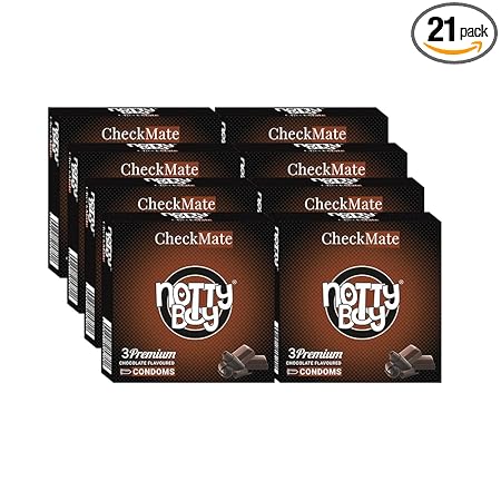 NOTTY BOY CheckMate Chocolate Flavour Condom For Men - 21 Count (Pack of 7)