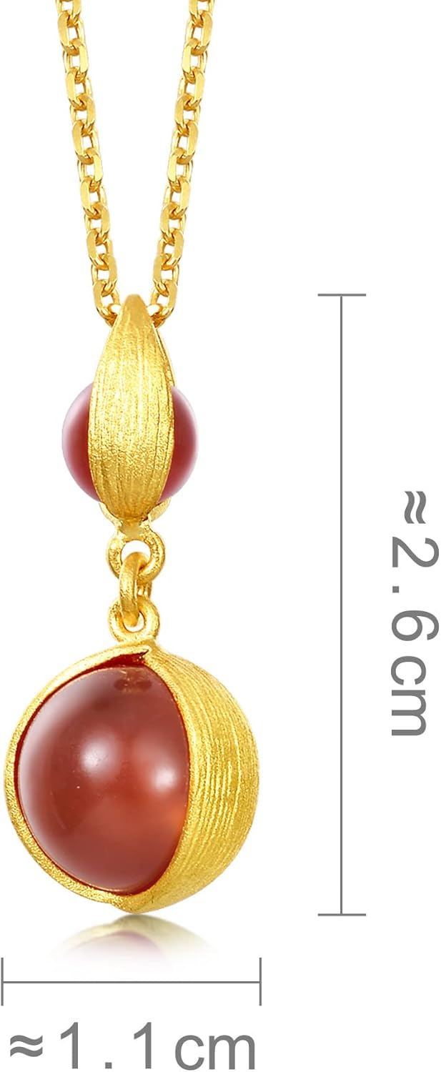 CHOW SANG SANG g* Collection 999 24K Gold Red Agate Beaded Pendant for Women 86127P | [Not Include the Neckace]