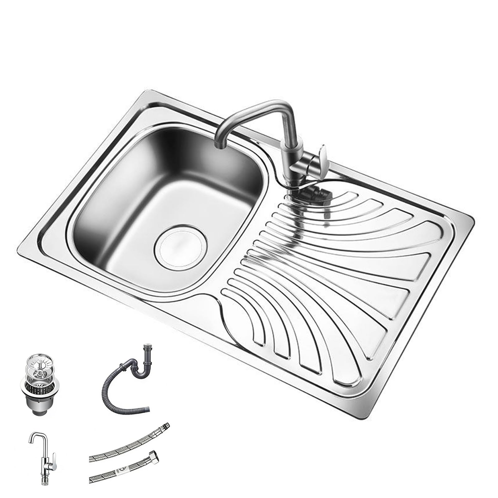 Fregadero Camping con Escurridor y Grifo, Lavabo Caravana, Fregadero Cocina de Acero Inoxidable, Apto para Caravanas y Remolques