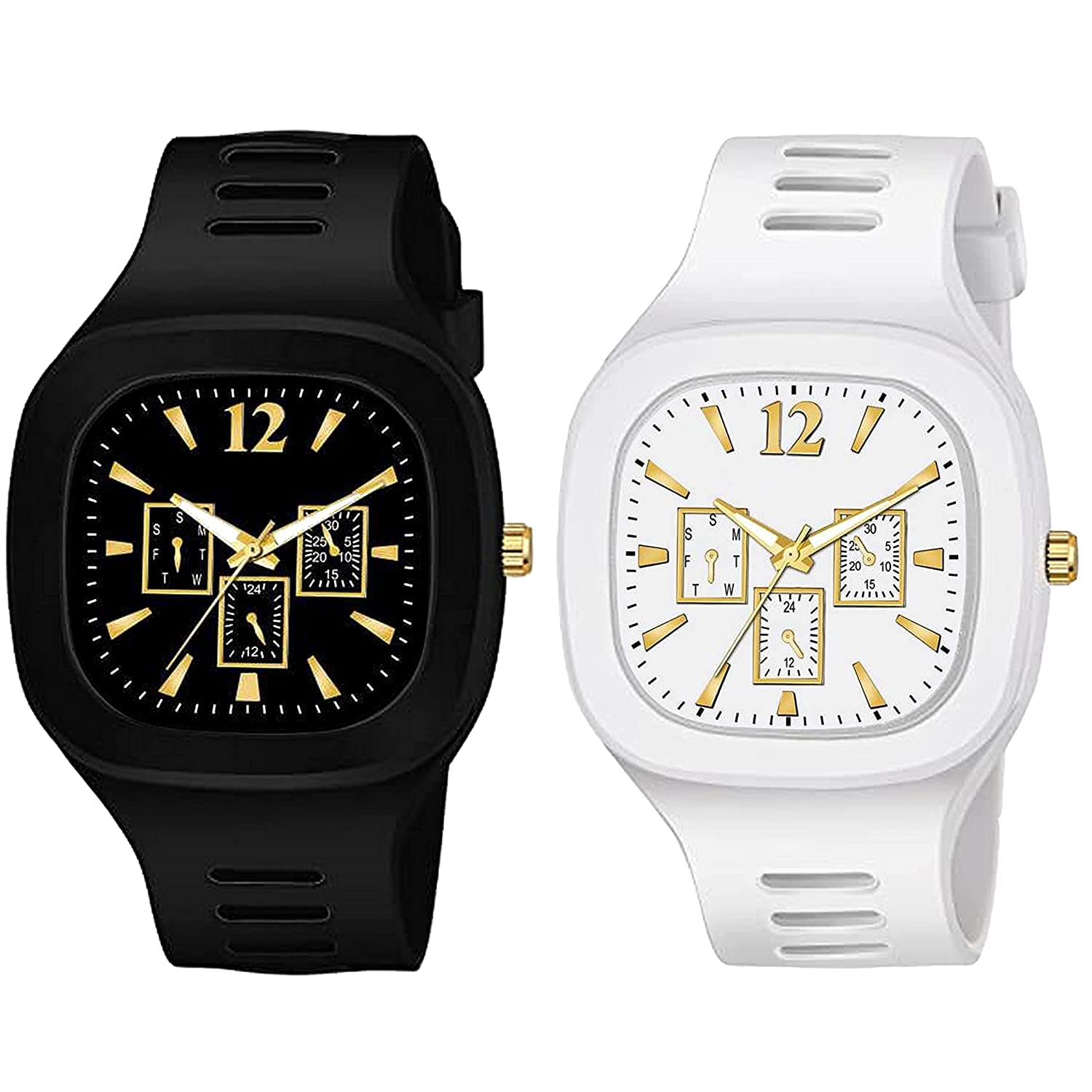 PUTHAK Square Dial Analog Watches with Silicon Strap Stylish Designer Combo Watch for Mens & Boys, Pack of 2 (Black, White) (B0BGGCS3MC) Amazon Price History, Amazon Price Tracker