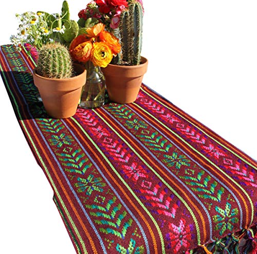 Image of Del Mex Woven Rebozo Style Mexican Table Runner Scarf (Maroon)