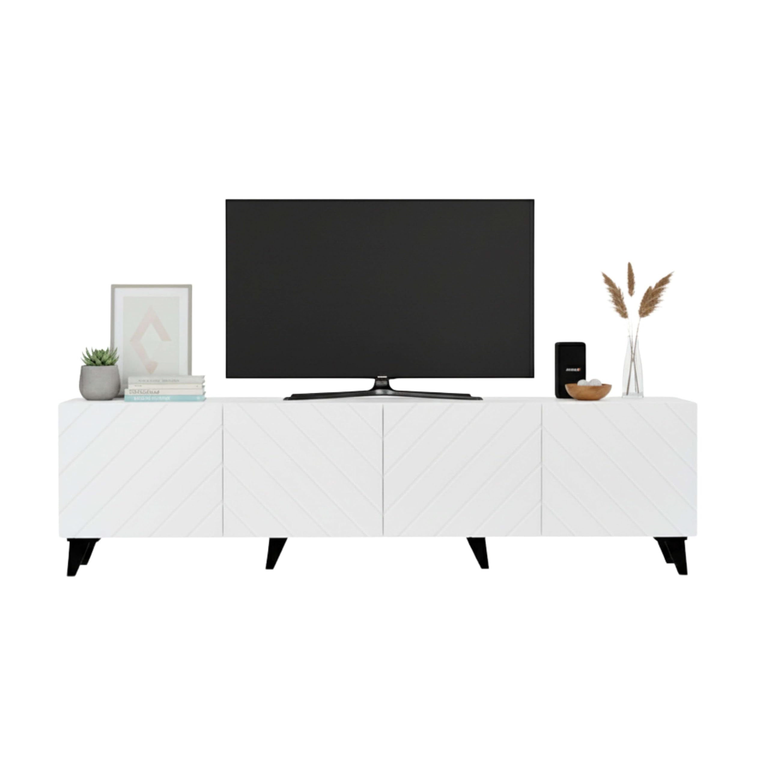 Miroytengo Mueble de TV de 4 Puertas 200 cm Mueble de Comedor Josi Salón Melamina Blanco Brillo