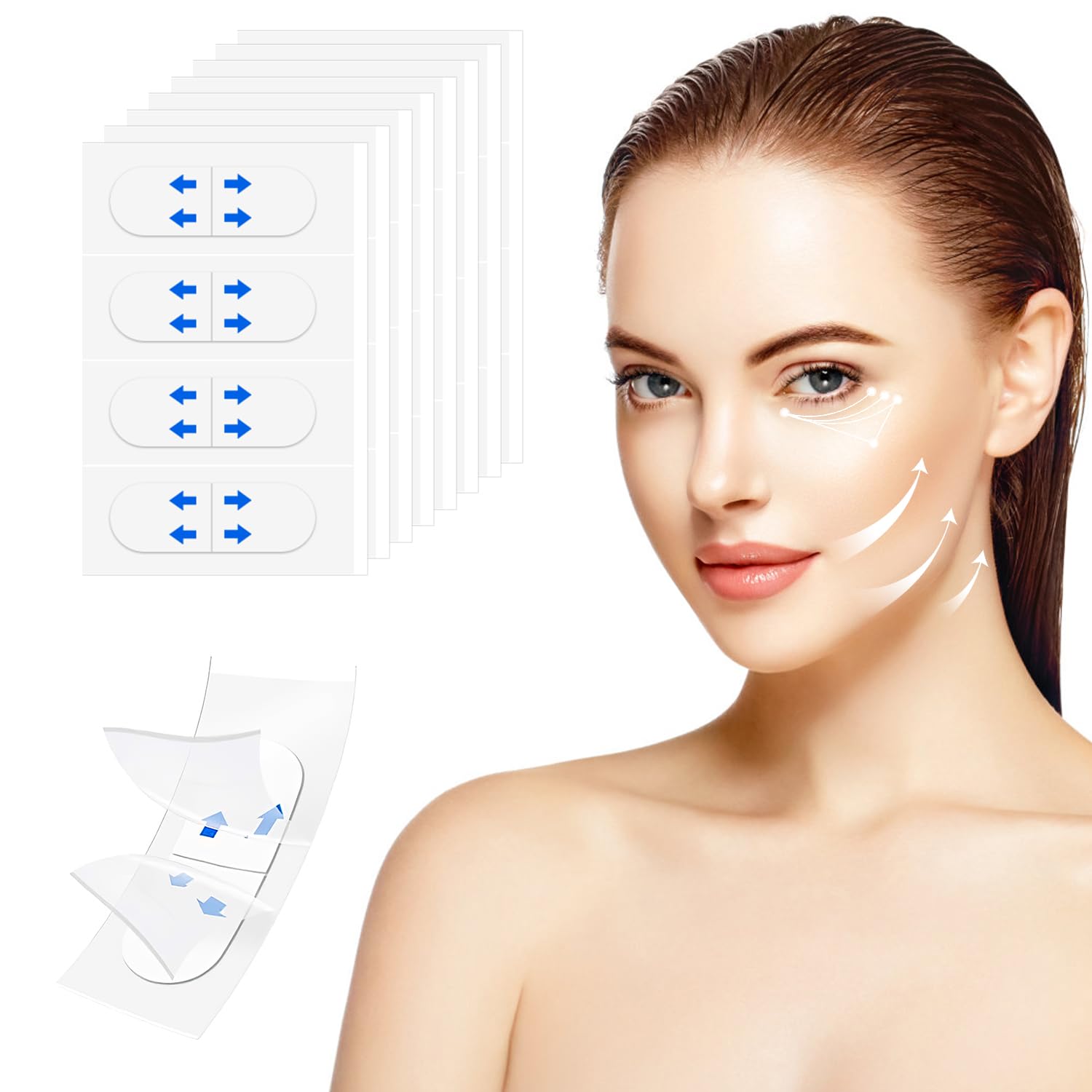 Face Tape Lifting Invisible, Face Lift Tape, 128Pcs Instant Face Lift Tape Invisible, Face Lift Tapes and Bands for Saggy Skin, Secret Makeup Tape for Double Chin and Creates A v-Shaped Face