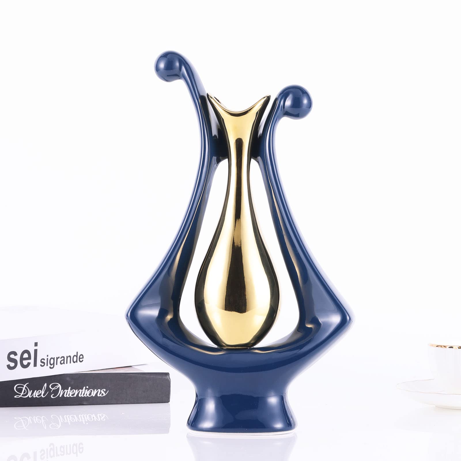 青い陶器の花瓶 金色の装飾 Amazon.co.jp: ブルーとゴールドの装飾 セラミック花瓶 ホーム