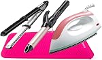 Heat Resistant Mat Pouch for Curling Irons, Hair Straightener, Flat Irons and Hair Styling Tools, Height 28.5cm & Width 14cm, Pink