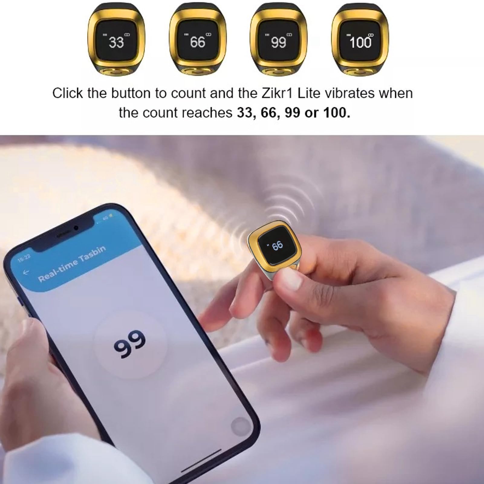 Compteur Digital Pour Natation Et Prière – Compatible App IQibla – Bluetooth 5.1 – Écran OLED 0,49″ – Batterie 40 MAh – 8 G