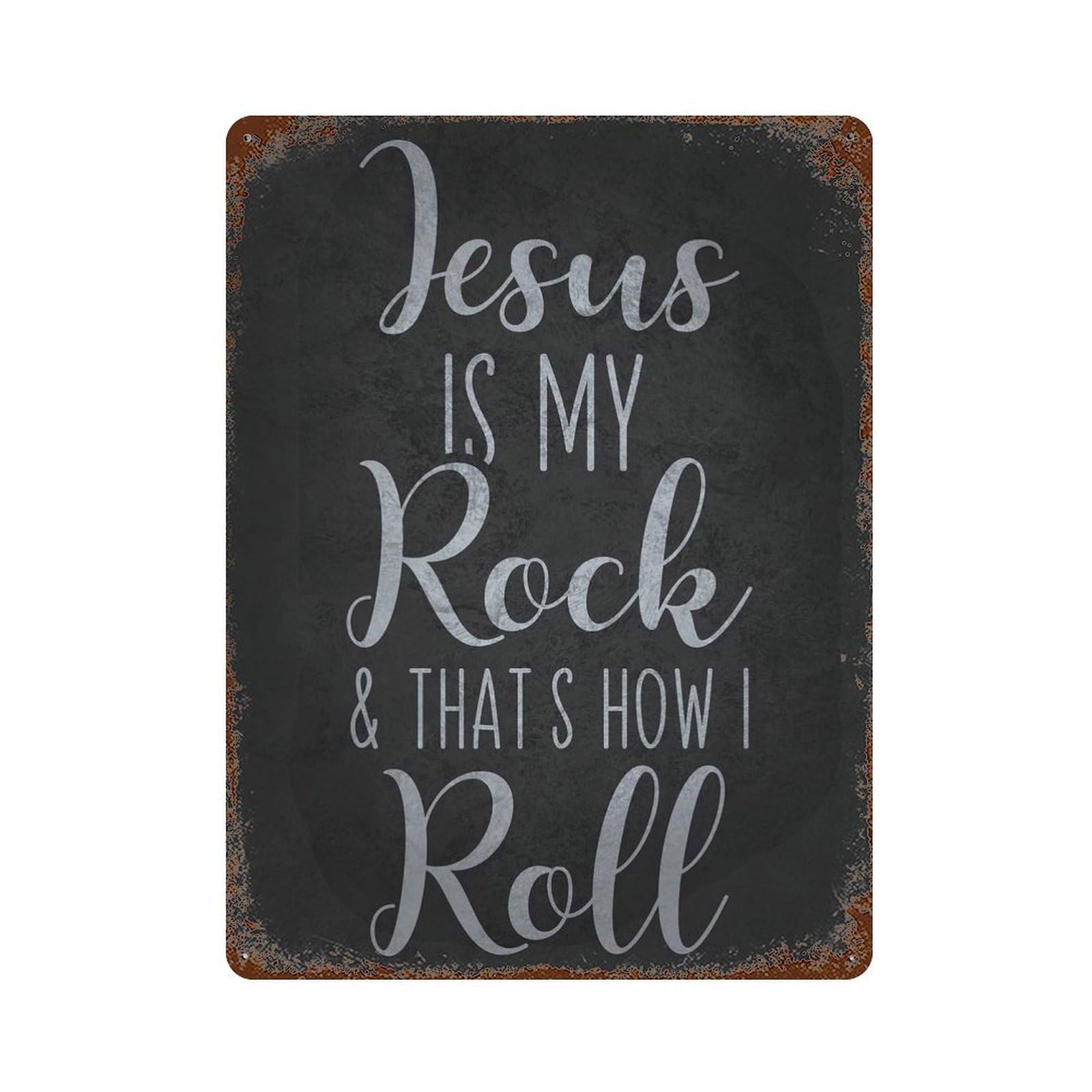 Jesus Is My Rock, Thats How I Roll Aged Metal Wall Plaque 15.7"x11.8", Classic Wall Plaque for Garage, Pub Or Kitchen