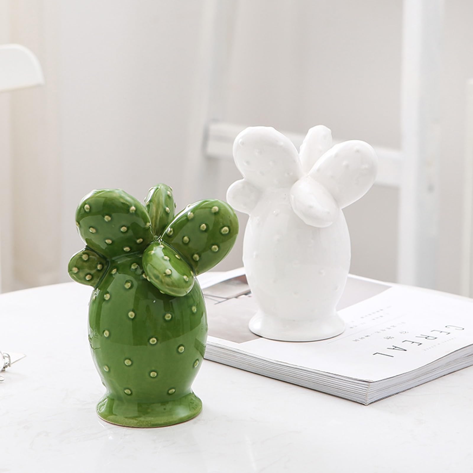 2 Statue Cactus In Ceramica - Decorazione Finta Per Desktop E Casa - Foto 9