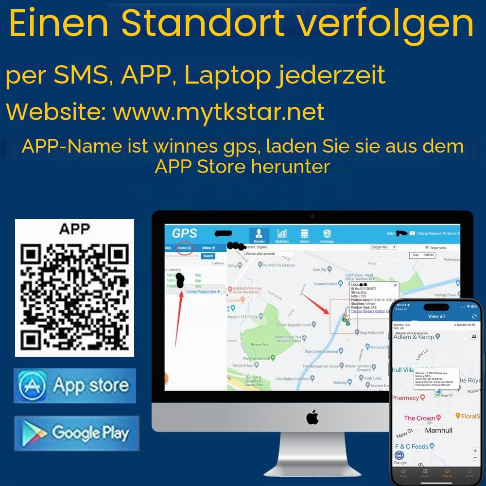 Winnes GPS-Tracker fürs Auto ohne Abonnement, magnetischer Fahrzeug-GPS-Tracker 4G, Keine monatliche Gebühr, Lange Lebensdauer kabelloser Android iOS Auto-Tracker großer Akku, mehrere Warnungen