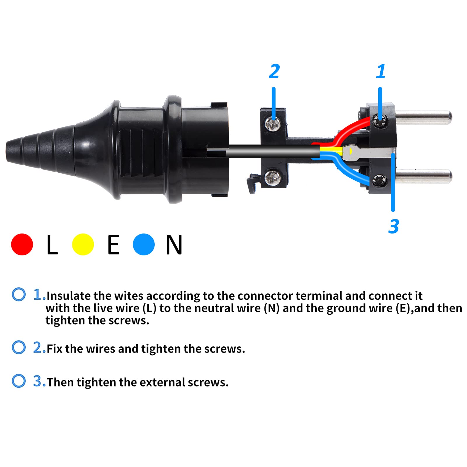 Spina Maschio Spina Shuko 16A Spina di Contatto Protettiva 250V Spine Elettriche di Ricambio Protezione IP44 Nero 2 Pezzi