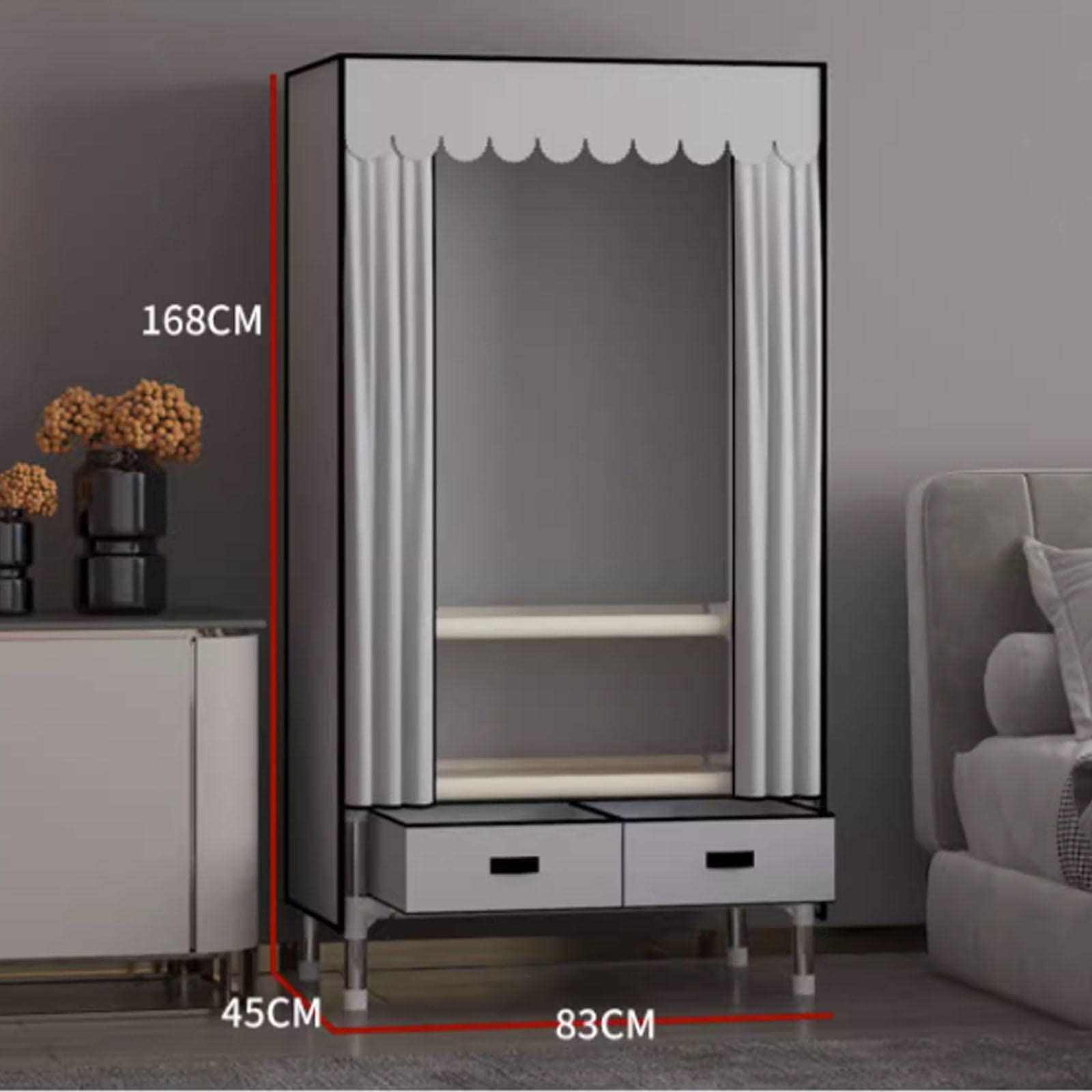 Guardaroba in Tela, Ripiani per Guardaroba Portatili con Asta Appendiabiti, Ripiani E Cassetti, Organizzatore per Armadio in Tessuto per Camera da Letto,Blue-83x45x168cm