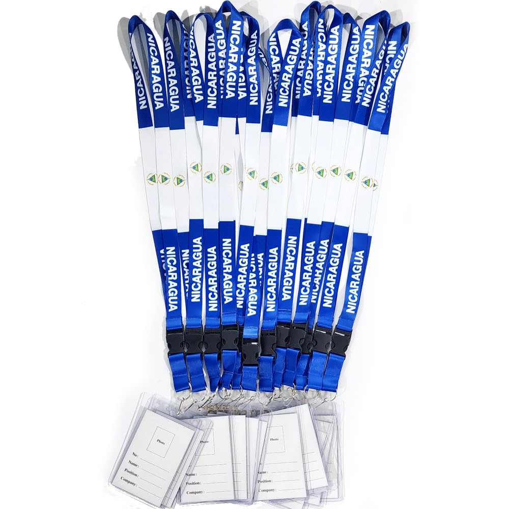 12 Pack Bulk Nicaragua Flag ID Badge Holder Lanyard Keychain with Detachable Buckle