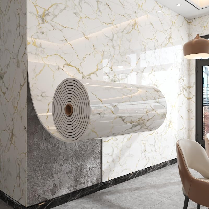 2.3mm Thick Kitchen Wall Protector, Self-Adhesive Tiles, Marble Effect, Waterproof Self-Adhesive Wall Panels, For Bathroom and Kitchen, Furniture, Kitchen Backsplash,H8,40x300cm
