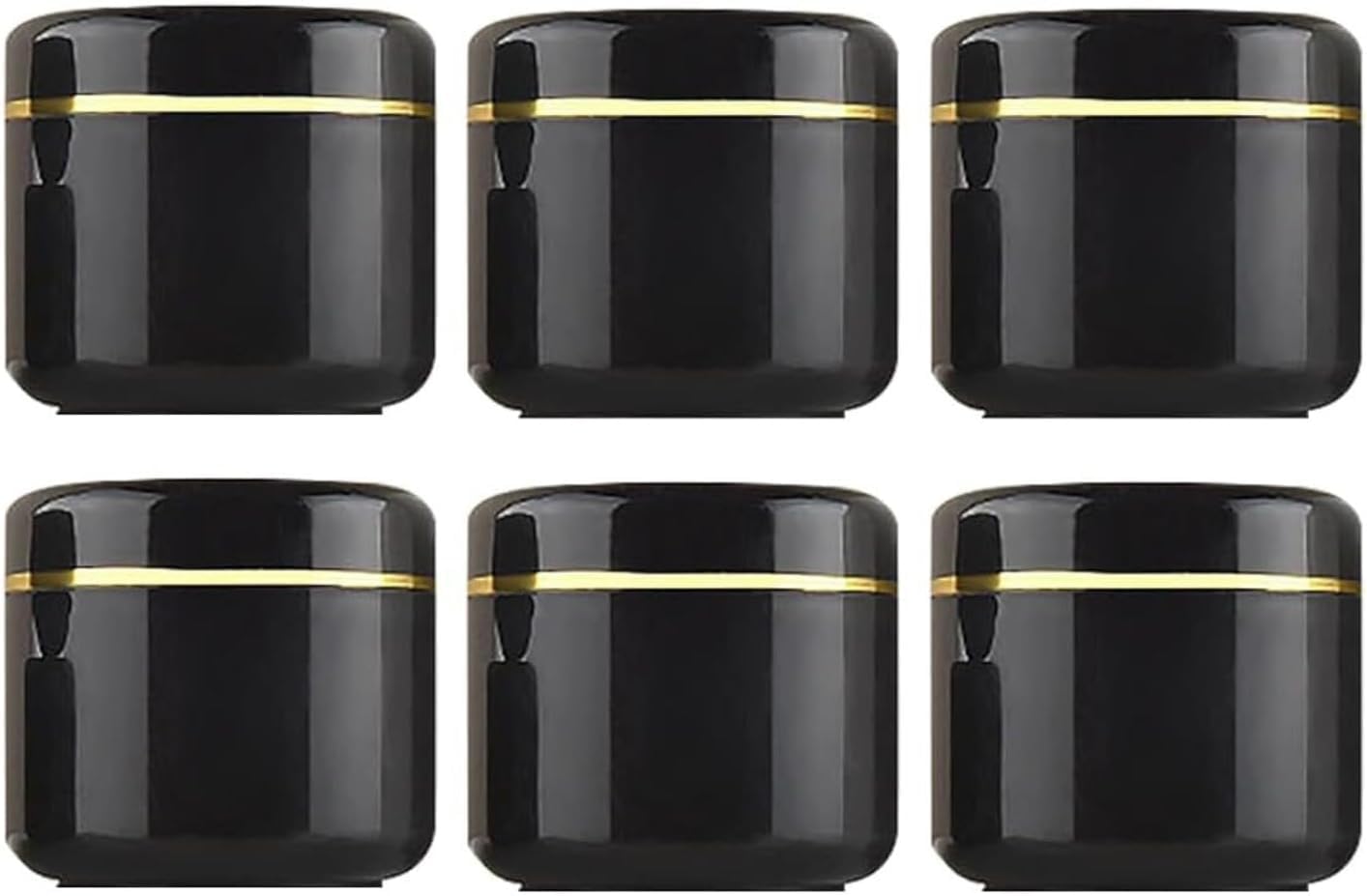 Generic 50ml Round Black Cosmetic Jars | Set of 6 Refillable Plastic Sample Pots for Travel & Storage