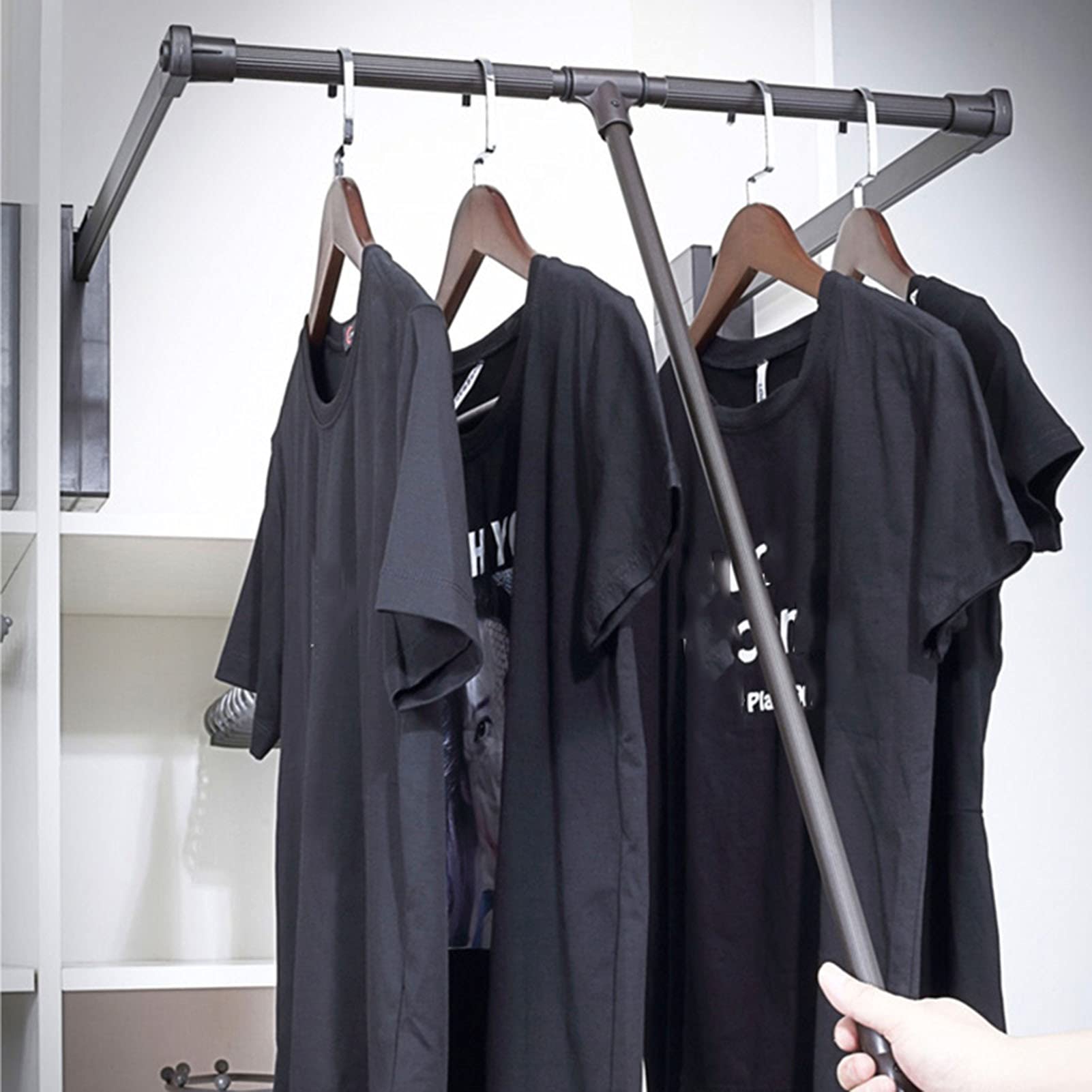 HTTGDGDH Adjustable Aluminum Pull Down Closet Rod - Space-Saving Wardrobe Organizer For Hanging Clothes, Retractable Design - Efficient Storage Solution,890-1210mm