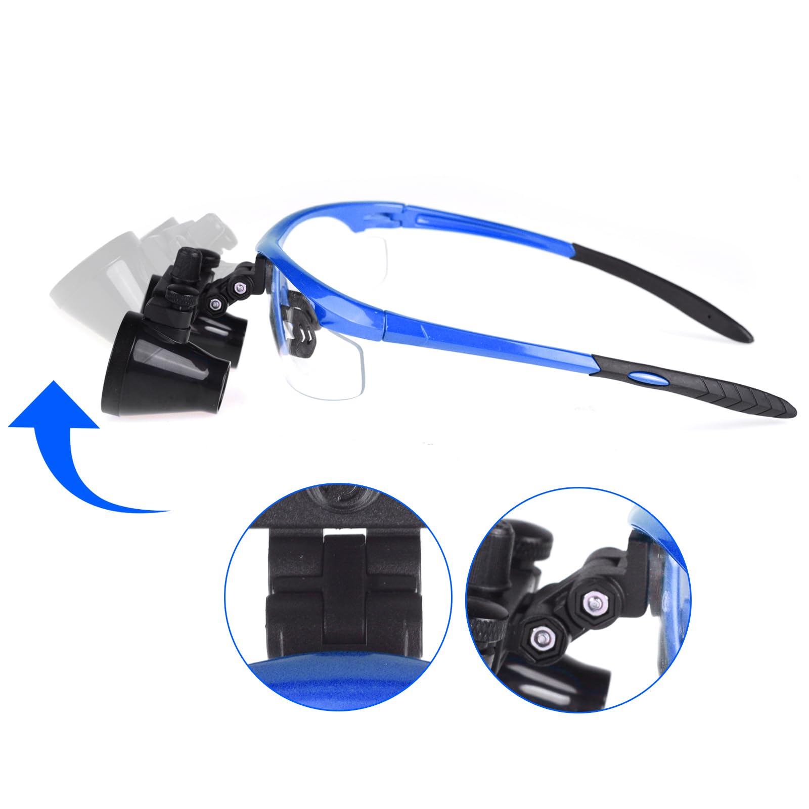 2.5x420mm Zahnarzt Lupenbrille Kopflupe LED Scheinwerfer Dental Loupes mit schwarzem Tuch Tasche (Blau)