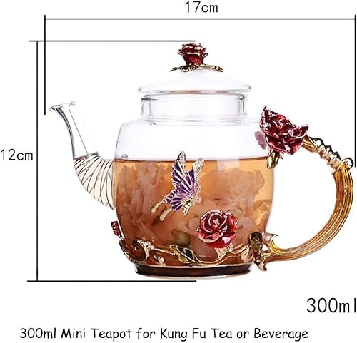 Miniatura 2 de Tetera creativa de cristal de flores para té de Kung Fu, buen regalo para hermana, mamá, abuela, profesores (rosa roja)
