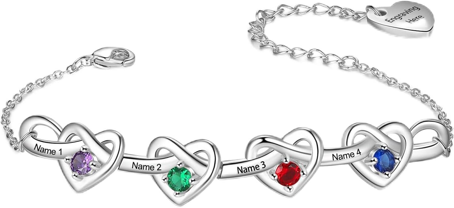 LanM Gifts for Mom Personalized Birthstone Bracelet for Women Mothers Bracelet Custom Name Bracelet for Her Christmas, Mothers Day, Birthday Gifts for Wife