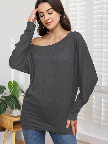 Miniatura 6 de Poetsky Women's Long Sleeve Off Shoulder Tunic Tops Loose Casual Oversized Shirts Blouse