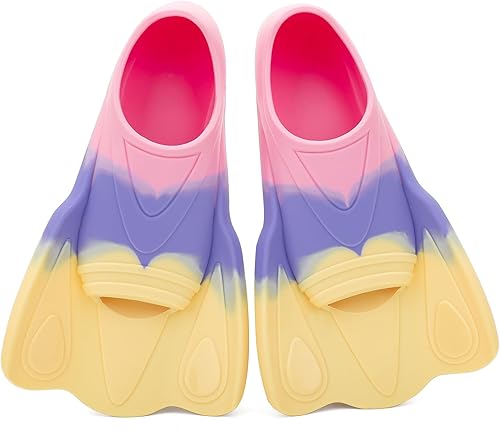 Aletas de entrenamiento de natación para niños, cómodas aletas cortas de silicona para aletas de natación, tamaño de viaje para niños con bolsa de