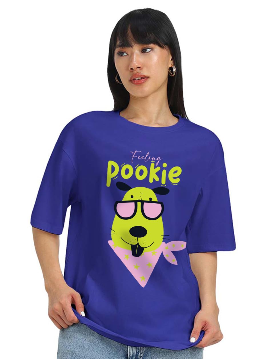 100% Pure Cotton Oversized Loose Baggy Fit Drop Shoulder Half Sleeve Round Neck Cool Front Teddy Printed Cork & White T-Shirt for Women/Girls (Available in from S to 2XL)