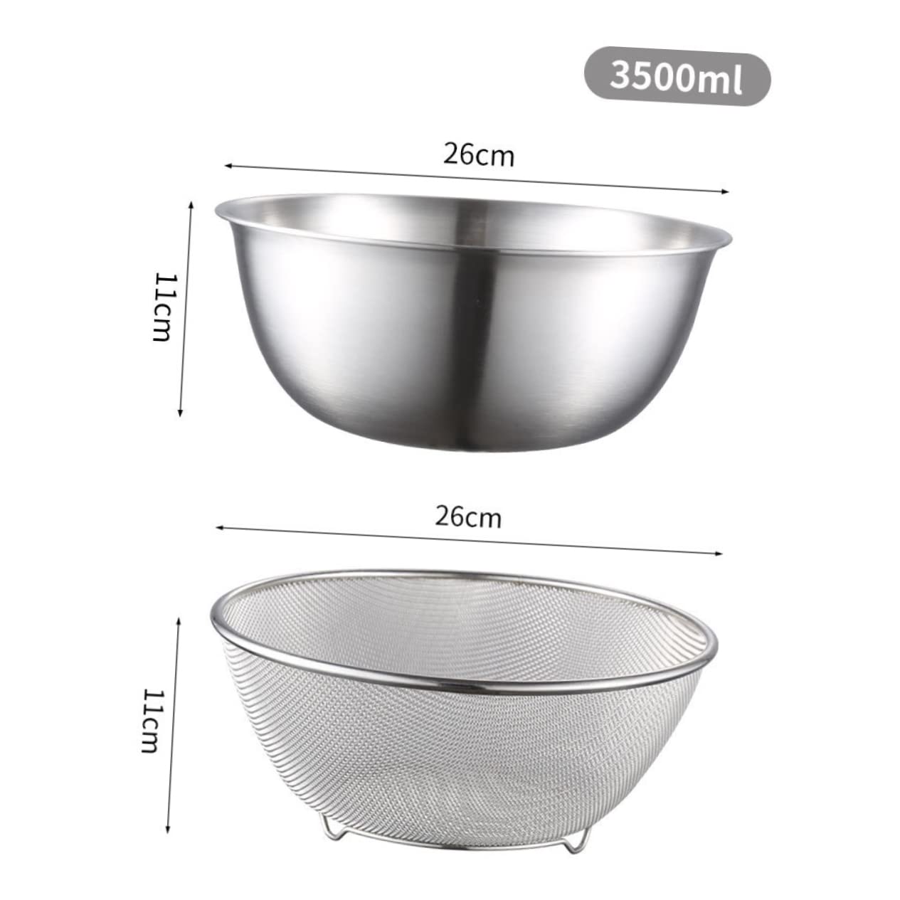 Set 2 Pezzi Scolapasta e Ciotola per Lavare Riso in Acciaio Inox, Fondo Piatto, Drenaggio Stabile per Cucina e Casa