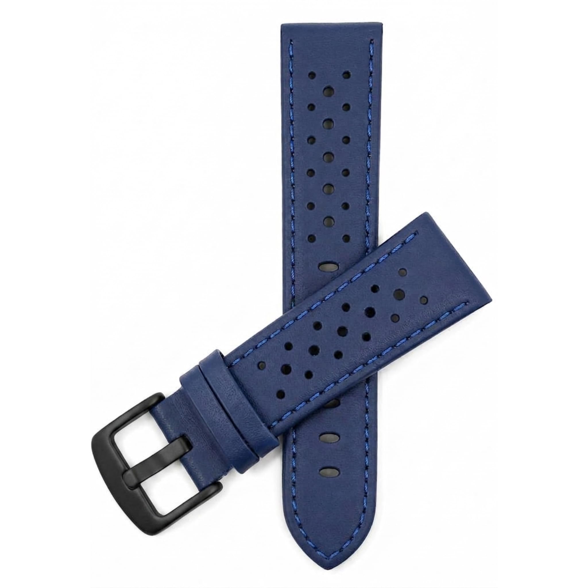 Mens Leather Rally Strap, Perforated Racing Watch Band, 18-24mm, Reg/XL