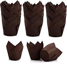 Joyan 150PCS Tulip Muffin Case, Muffin Baking Cupcake Liners Holder, Kraft Paper Treat Cup, Oil-Proof Cupcake Liners Paper, Cupcake Paper Wrappers for Weddings, Birthdays, Parties (Dark Brown)