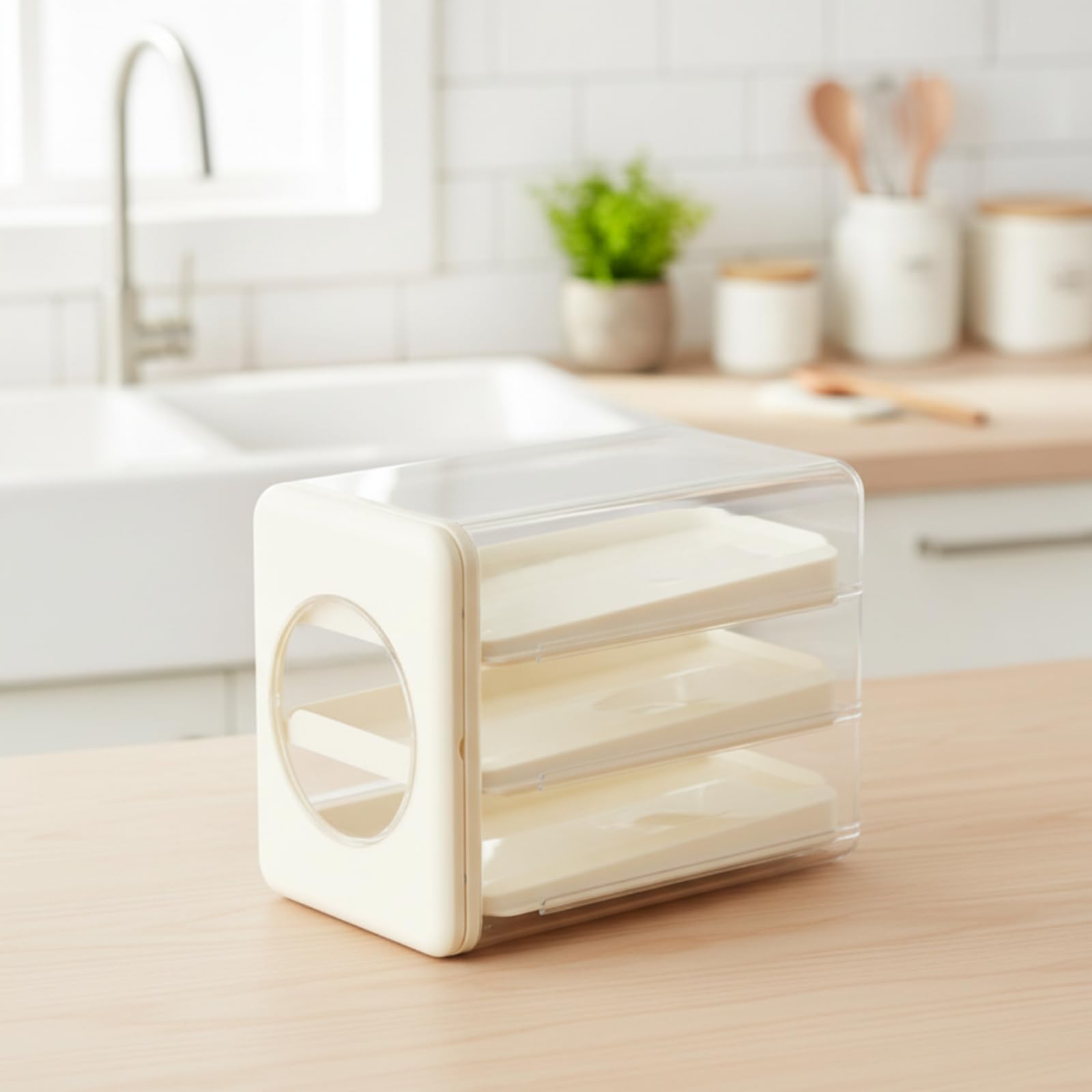 Soporte para Huevos Organizador de Cocina Contenedor Dispensador Caja de Almacenamiento con Cajones Deslizantes Cuerpo Transparente Diseño Apilado de