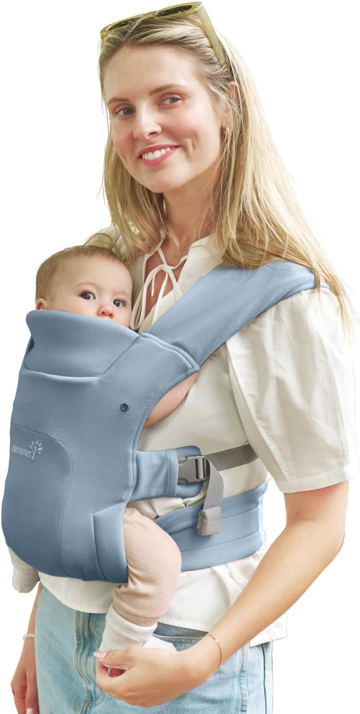 GROWNSY Newborn Carrier, Ergonomic, Cozy Baby Carrier, Oxford Blue | Wrap-Like Comfort, Soft Breathable Fabric, Foldable Head Support, Reduced Shoulder Pressure, OEKO-TEX Certified