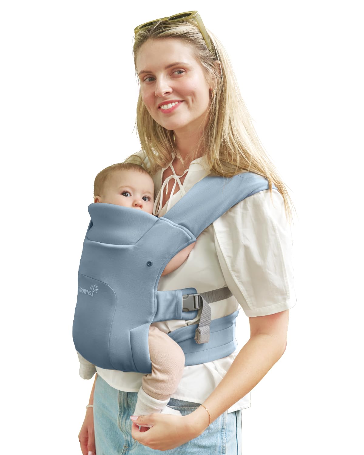 GROWNSY Baby Carrier Newborn to Toddler, Cozy Nreborn Carrier, Ergonomic Baby Wraps Carrier with Head Support, Oxford Blue
