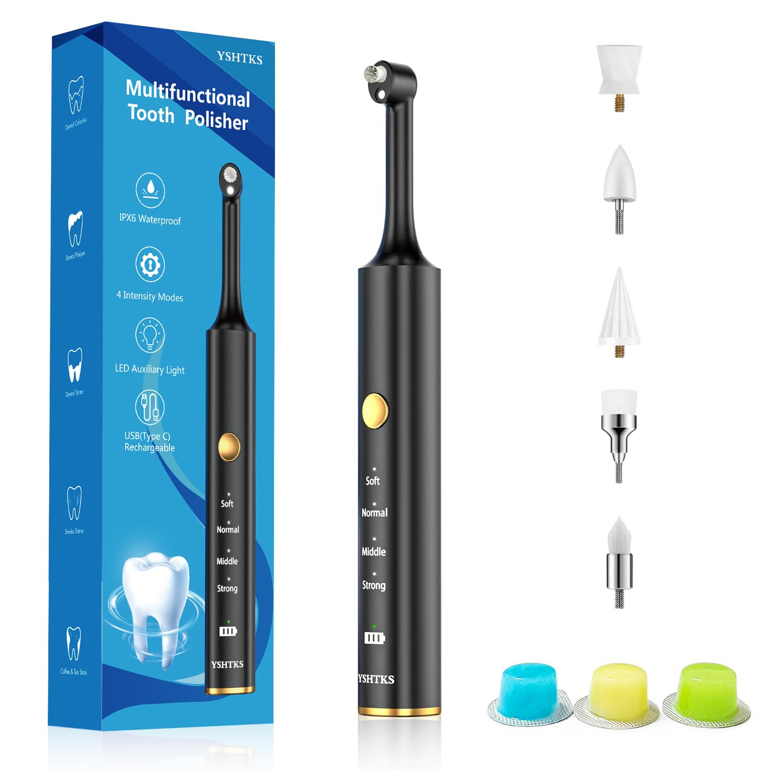 Tooth Polisher Tooth Clean and whitening kit 5 Multi -Function Brush Heads and LED Lights 4 Speed Modes
