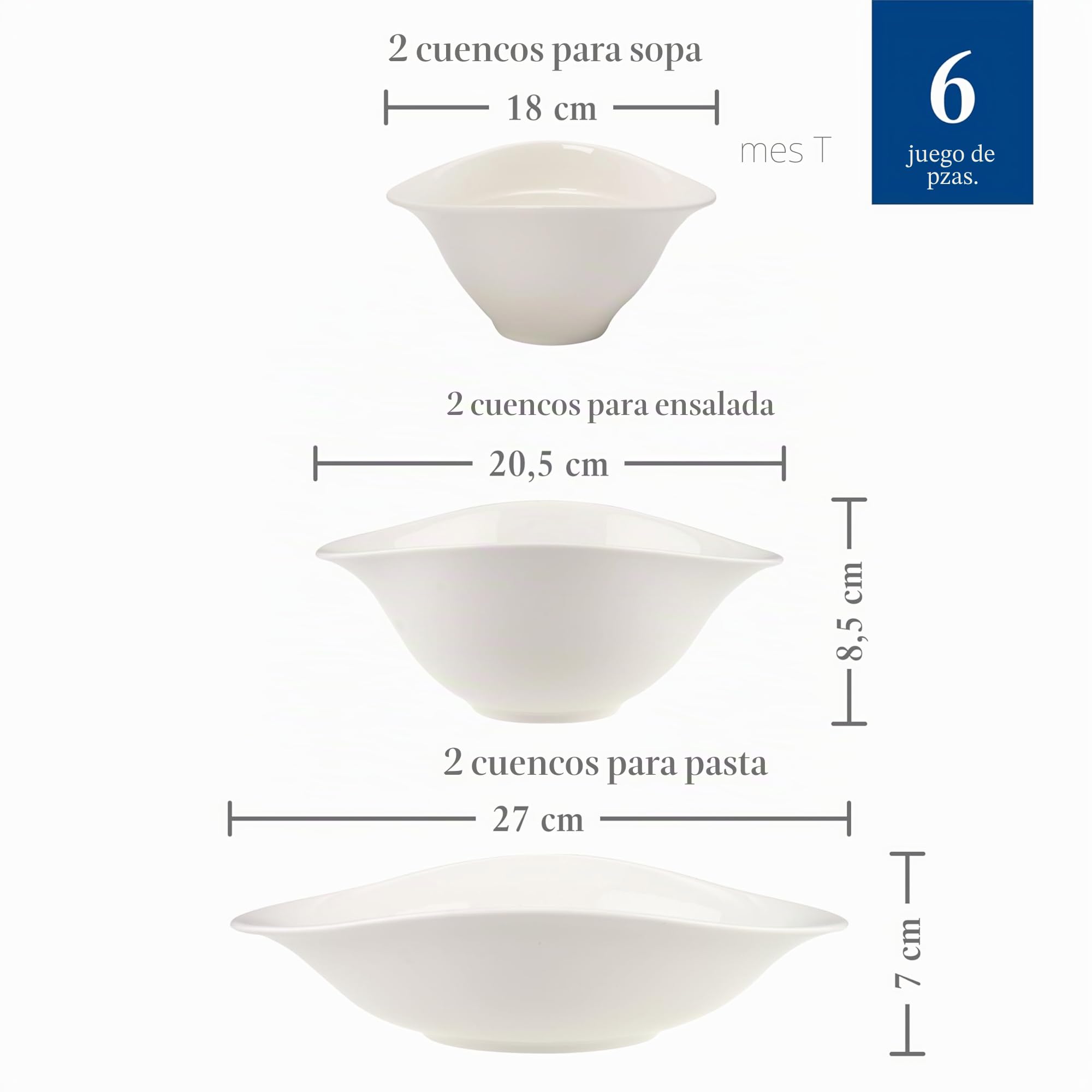 Villeroy & Boch Vapiano Set De Cuencos 6 Piezas Blanco, Apto Para Lavavajillas, Apto Para Microondas, Juego Cuencos, Cuencos Ceramica, Vajilla, Premium Porcelain