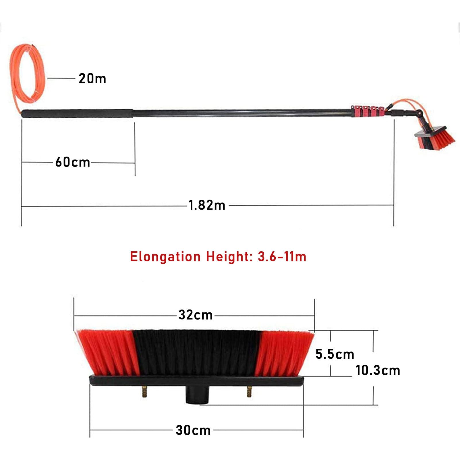 Teles - Bastones de limpieza de ventanas de 3 12 m, cepillo ajustable para paneles solares, poste de 5 m con cabezal de cepillo de 35 cm, ideal para limpieza fotovoltaica y zonas de difícil acceso