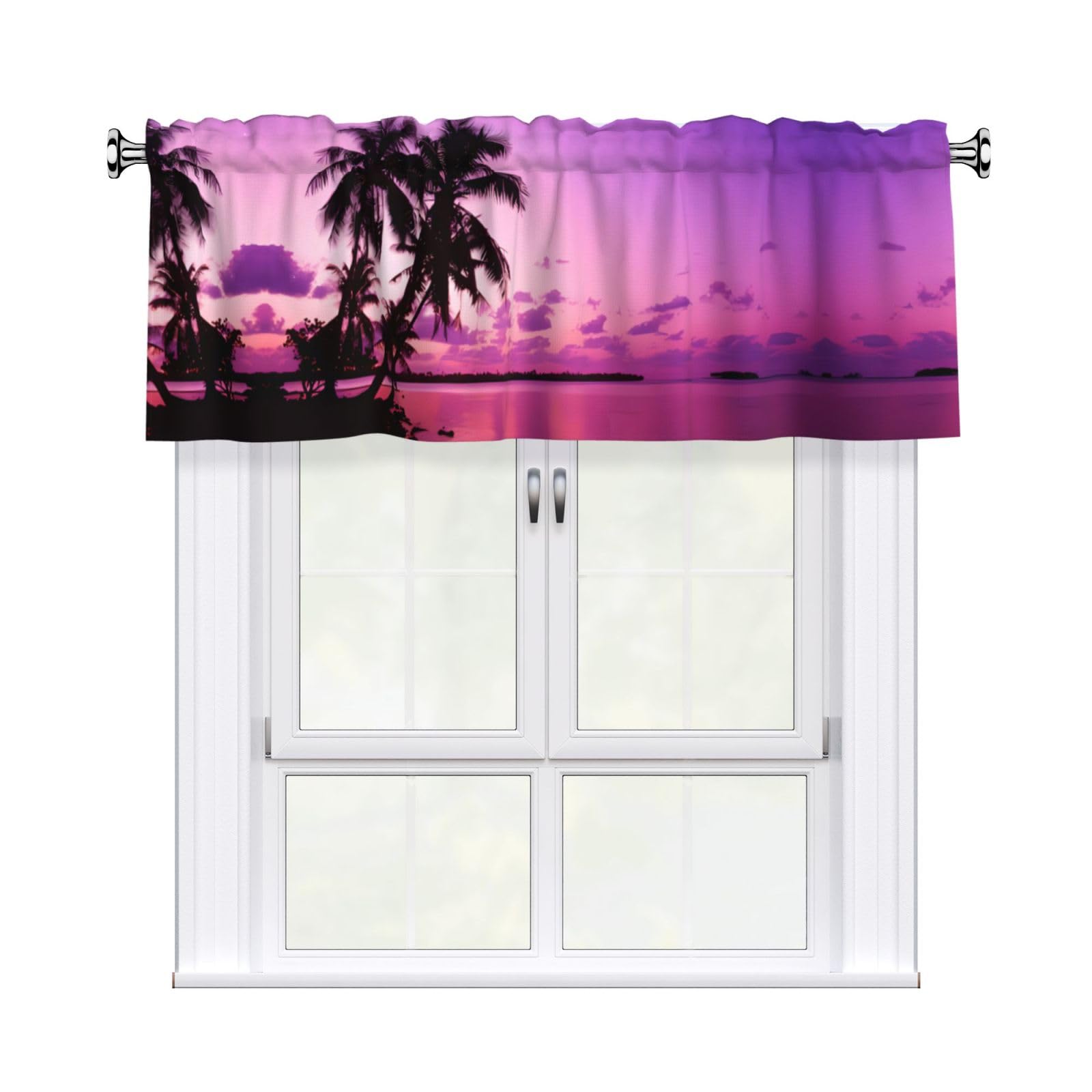 WHJSHOP Tropical tree Pink Prints Curtain Valance 54x18in - Peach Skin Kitchen Window Layer, Filtered Light & Quick-Install Rod Pocket Cover
