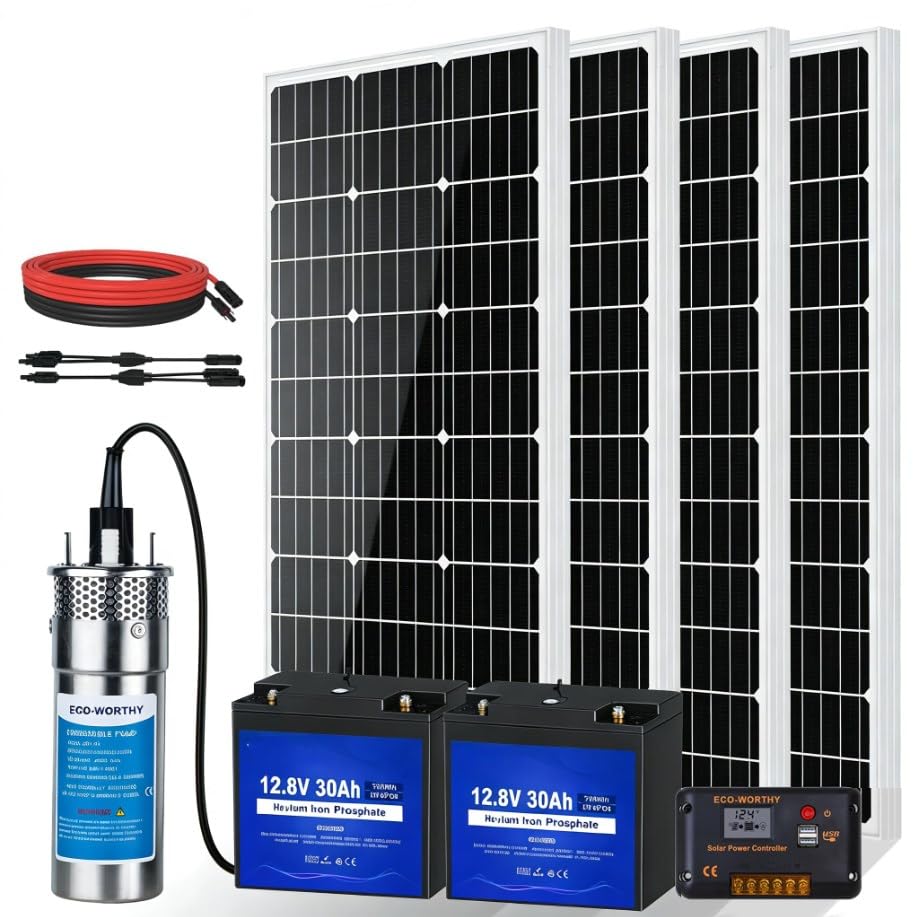 ECO-WORTHY 400W Solar Well Pump Kit, 24V Stainless Steel Deep Well Solar Pump System with 30 Lithium...