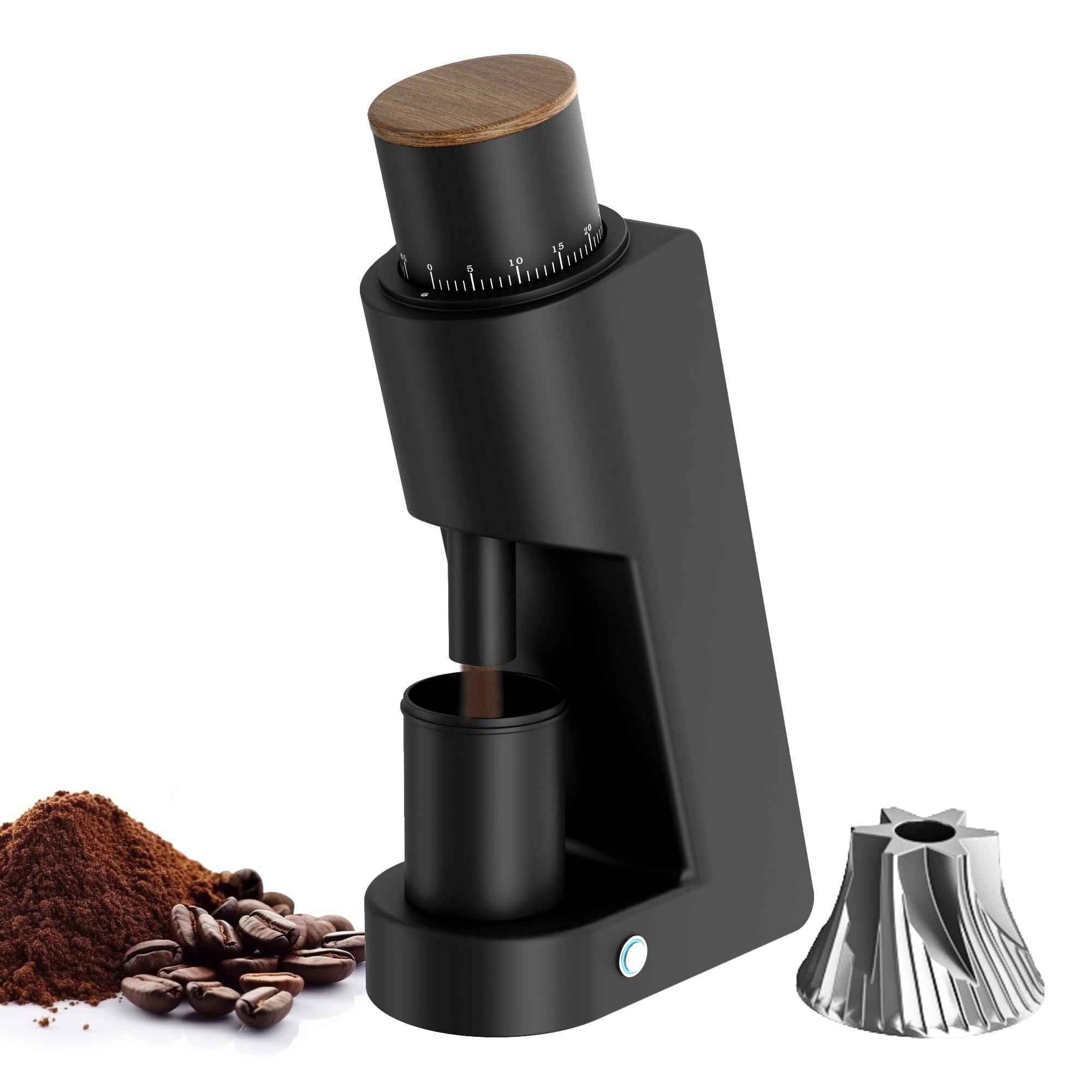 Molinillo de café, fresa cónica de acero inoxidable de 38 mm con ajuste continuo de 0,01 mm para espresso y vertido, diseño de una sola dosis