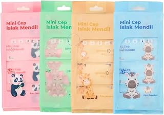 Busstier Sevimli Mini Cep Islak Mendili, Kokusuz ve Pratik Kullanım, Kolay Taşınabilir Şık Mendil Seti 64 Adet ( 8 x 8 adet)