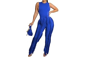 EDITCOZY Royal Blue Fringe 2-Piece Outfit for Women: Bold and Sultry