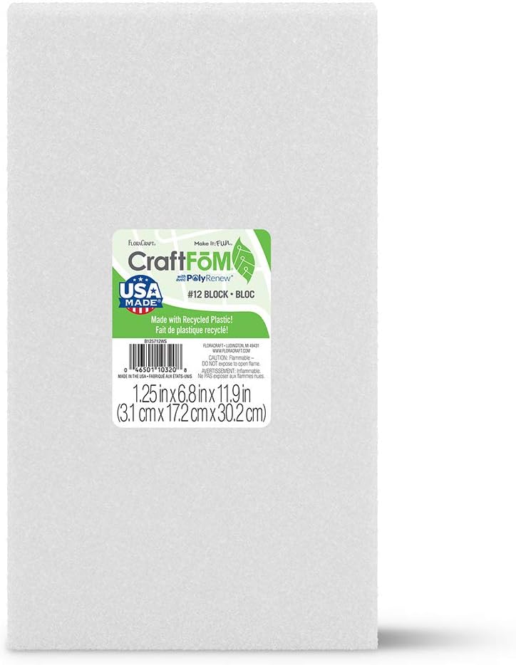 FloraCraft CraftFōM Block 1.25 Inch x 6.8 Inch x 11.9 Inch White